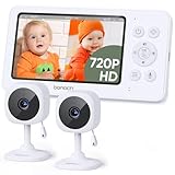 bonoch Babyphone mit 2 Kameras, 4,3 Zoll 720p Video Babyphon ohne WLAN, 4000mAh Akku, Nachtsicht, Beidseitige Audiofunktion, VOX-Modus, Temperatursensor, 8 Schlaflieder, 2X, 3X, 4X Zoom