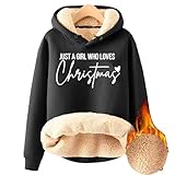 Weihnachts Hoodie Damen Langarm Weihnachten Sweatshirt mit Kapuze Print Kapuzenpullover Fleece Christmas Pullover Winter Lässig Pulli Oversize Kapuzenpulli Elegant Bequeme Fleecepullover Tops