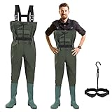 Gimisgu Wathose 70 Denier Nylon, PVC Angelhose, wasserdichte Fischteichhose mit Gummistiefeln, Bund, Taschen, und EIN kostenloser Haken, geeignet für Angeln, Jagd, Autowäsche, Bauernhof(EU 45)