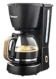 Bestron Filterkaffeemaschine 1,5 L für 10 Tassen, Kaffeemaschine mit Glaskanne, Permanentfilter & Warmhalteplatte, 1000 W, Black & Wood Design, Schwarz/Holz, ACM900BW