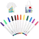 Textile Fabric Paint Markers, Craft Paint Pens, 12 Farben Bastel Farbstifte, Permanente Stoff Marker, Bemalen Stoff Basteln Stifte, Textil Stoffmarker, Stoff Farbmarker für T-Shirts Stofftaschen