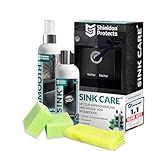 Shieldon Protects 2er Set Reiniger (250 ml) & Imprägnat (200 ml) für Granitspülen - mit Schwämme und Mikrofasertuch - Reinigung & Wasserabweisende Imprägnierung für Granit Blanco Silgranit Spüle
