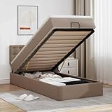 Qnhdfrt Kunstleder Ottoman-Bett 90x190 cm mit Taschenfederkern-Matratze LED-Licht & hydraulischem Stauraum Cappuccino-Braun 193 x 90 x 88 cm Modernes Design für Schlafzimmer und Gästezimmer