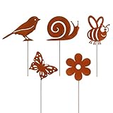 Augesak Gartendeko Rost,5 Stück Gartenstecker Metall,Rostdeko Gartendeko,Edelrost Deko Garten,Metall Rost Deko für Garten Terrasse Balkon Blumentopf