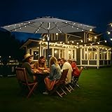 3M Sonnenschirm mit LED-Solar,Strandschirm,Sonnenschutz UPF 50+,Beidseitig 30° Neigbar,Höhenverstellbar,Marktschirm,Gartenschirm mit Kurbel,Balkonschirm,Terrassenschirm,Ohne Ständer,Anthrazit