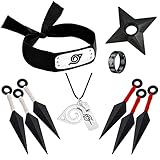 Niumowang Karikatur Zubehör Set, Konoha Headband, Karikatur Haarband, Kunai Messer Stirnband Halskette Ring, Geeignet für Cosplay, Geeignet für Jungen und Mädchen (A)