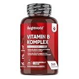 Vitamin B Komplex - 1 Jahr Vorrat - 365 Vitamin B Tabletten - Alle 8 B Vitamin B12, B1, B2, B3, B5, B6, B7, B9 - Mit Vitamin C (l- Ascorbinsäure), Biotin, Folsäure - Vegane B Complex - WeightWorld