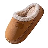 Hausschuhe, für Damen, flach, warm, aus Baumwolle und Velours, rutschfest, Baumwolle, Innen-Slipper, bequeme Hausschuhe, braun, 37 EU