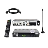 Comag SL65T2 DVBT2 Receiver Bundle mit passiver DVBT2 Antenne, DVB-T2 Receiver mit Aufnahmefunktion und Dolby Digital Plus Unterstützung, 12V-Netzteil, Ideal für Camping, PVR Ready