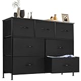 DUMOS Kommode für Schlafzimmer mit 7 Stoffschubladen hohe Kommode Organizer für Kleidung Schrank Kinderzimmer Aufbewahrungsturm mit Schrank Metallrahmen Holzplatte leichte Kinderzimmermöbel