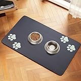 Napfunterlage Hund Katzen - 30 x 50 cm 4 Pfoten Futtermatte Haustier, wasserdichte rutschfeste Hund Fütterung Matte, Saugfähige Silikon Napfunterlage Unterlage Katzennapf Katzenmatte (Dunkelgrau)
