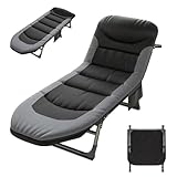 OVLRIJP Sonnenliege Klappbar Liegestuhl, 6-Fach Verstellbar Klappbare Gartenliege Campingliege mit Seitentasche, Feldbett Campingbett mit Matratze, Outdoor Liege für Balkon Garten Camping (Schwarz)
