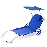 Casaria® Sonnenliege Klappbar mit Dach Strandliege mit Rollen Tasche Outdoor Klappliege Liegestuhl Abnehmbarer Sonnenschutz Liegestuhl 115kg Blau