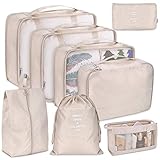 Reise-Verpackungswürfel, 8-teiliges Set Reisewürfel, faltbare Gepäckaufbewahrungstasche, leichte Gepäckaufbewahrungstasche (Beige)