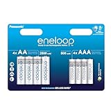 eneloop, AA/Mignon + AAA/Micro NI-MH Akku, 8er-Pack, Kapazität mit min. 2000 + 800 mAh, Ready-to-Use NI-MH Akkus, bis zu 2000 Mal wiederaufladbar, plastikfreier Verpackung, Standard, weiß