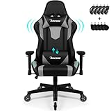 Homimaster Gaming Stuhl, Bürostuhl Ergonomisch mit verstellbare Lendenkissen, Kopfkissen und Armlehnen,Gaming Chair Gepolstert,Gamer Stuhl Wippfunktion,Gaming Stuhl 150 kg Belastbarkeit