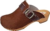 Unisex Schweden Holz Clogs - Pantolette Gr.34-35-36-37-38-39-40-41-42 *BRAUN* Echt Leder- Kuhfell (Braun, EU Schuhgrößensystem, Erwachsene, Damen, Numerisch, M, 37)