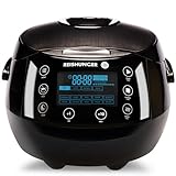 REISHUNGER Digitaler Reiskocher & Dampfgarer Schwarz | 1,5 L bis 8 Personen | Warmhaltefunktion, Timer & Premium Innentopf | Multikocher, 12 Programme, 7-Phasen-Technologie