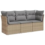vidaXL Garten Sofagarnitur mit Kissen 3-TLG., Gartensofa mit modularem Design, Sitzgruppe für Terrasse Garten, Gartenmöbel, Modern, Beige Poly Rattan