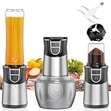 TPGSING 3 in 1 Küchenmaschine, Multifunktional Standmixer, Multifunktion Mixer Smoothie Maker/Zerkleinerer/Gewürzmühle, Mixer mit Edelstahl 4-Klingen