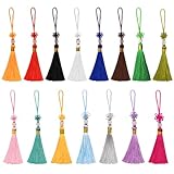 15 Stück Mini Quasten, 15 Farben Handgefertigtes Quasten mit Perlen Chinesischen Knoten für Schmuckherstellung, Souvenir, Lesezeichen, DIY Handwerk Zubehör