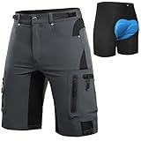 Cycorld MTB Hose Herren Radhose, Schnelltrocknend Mountainbike Hose Fahrradhose mit 4D Sitzpolster, Elastische Outdoor Sport Herren Radlerhose MTB Bike Shorts (Neu-Grau mit Unterwäsche, L)