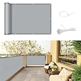 SUNNY GUARD Balkon Sichtschutz Wetterfest 90x600cm Balkonverkleidung Balkonabdeckung Balkonumspannung UV-Schutz Windschutz mit Kabelbinder,Hellgrau