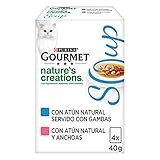 Purina Gourmet Nature's Creations Suppe, natürliches Nassfutter für Katzen, Suppe mit Thunfisch und Garnelen und Thunfisch und Sardellen, 10 Packungen à 40 g – 40 Beutel