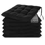 Brandsseller 6er Set Stuhlkissen 40x40 cm Sitzkissen Polster Stuhlauflage mit Haltebändern Dekokissen für Indoor Outdoor gesteppt - Schwarz