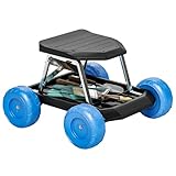 Outsunny Gartenstuhl auf Rädern Gartenhocker Gartentablett Werkzeugwagen mit Sitz zum Unkraut jäten, Pflanzen, 50 x 49 x 32 cm blau