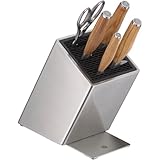 WMF Grand Wood Messer-Set mit FlexTec Messerblock 6-teilig, Messer Holzgriff, Made in Germany, perfekte Ergonomie, 4 Messer geschmiedet, Olivenholzgriff, Schere, FlexTec Messerblock aus Edelstahl