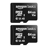 Amazon Basics MicroSDXC, mit SD Adapter, A2, U3, Lesegeschwindigkeit bis zu 100 MB/s, 64 gb (2 Stück), Schwarz