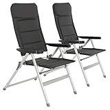 Nexos Trading 2er Set Premium Klappstuhl Relax-Stuhl Campingstuhl Klappsessel – für Garten Terrasse Balkon – klappbarer Gartenstuhl gepolstert Alu - schwarz grau