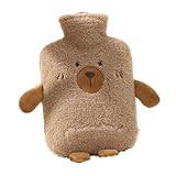 Wärmflasche, 1 l, auslaufsicher, Cartoon-Design mit weichem Plüschbezug, für Hände, Beine, Rücken, Nacken, Schultern, Reisen, Camping, Schule, Winter, angenehme Wärme für Kinder, Erwachsene, Frauen