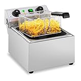 Royal Catering Elektro-Fritteuse Edelstahl RCTF 10EB (3.200 W, Kapazität: 10 l, Temperaturbereich: 50-200 °C, Kaltzone, mit Timer bis 60 Min.)