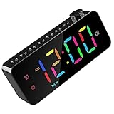 Veemoon Radiowecker mit Großem LED farbdisplay Multifunktional Einfach zu Bedienen Langlebig Geeignet für Schlafzimmer mit Separatem Alarm und USB ladefunktion für Senioren