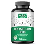 Bromelain hochdosiert 1000 mg (5000 F.I.P.) pro Tagesdosis I 150 Kapseln I Natürlicher Ananasextrakt I Vegan und Laborgeprüft I Hochdosierte magensaftresistente Bromelain Kapseln I Raibu