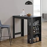 [en.casa] Bartisch mit integrierter Hausbar 120x60x106cm Tresentisch mit 3 Ablageflächen Stehtisch Bartheke mit 3 Fächern Küchentheke Tresen Schwarz