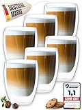 LAPRESO® Latte Macchiato Gläser doppelwandig 6er Set 350ml - Doppelwandige Gläser modernes Design Cappuccino Tassen Teegläser aus Borosilikatglas