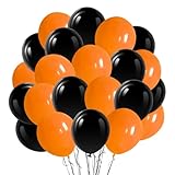 Orange Schwarz Halloween Luftballons, 100 Stück Matte Latex Ballons, Horror Deko Ballon, Orange Konfetti Luftballons Set, für Halloween Herbstfeste Geburtstag Karneval Party Deko, 12 zoll