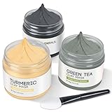 Gesichtsmaske, Kurkuma Tonerde Maske, Totes Meer Maske, Grüner Tee Gesichtsmaske, Masken-Set für Tiefenreinigung, Mitesser, Akne und Ölkontrolle, Clay Face Mask, 3x70g