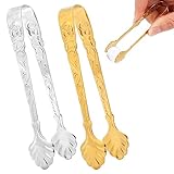 2 Stück Candybar Zangen Zuckerzange Gebäckzange Klein Süßigkeiten Zange Eiszange (Silber, Gold) Mini Eiszange mit Rosengriff für Hochzeit Party Kaffeeparty