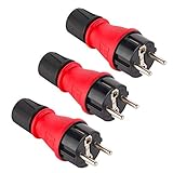 Electraline 92389 Packung mit 3 x Schutzkontakt Stecker IP54, Bimaterial Gummi und Kunststoff, für den Außenbereich, hermetischer Verschluss Siegel, Rot, Confezione da 3