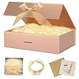 Geschenkbox mit Deckel,Geschenkbox mit Schleifen,Faltbare Geschenkbox,Geschenkkarton mit Magnetisch,Geschenkbox Set,Grußkarten,Raffia Hamper Shreds,LED-Lichterkette,für Hochzeit Geburtstag Weihnachten