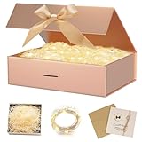 Geschenkbox mit Deckel,Geschenkbox mit Schleifen,Faltbare Geschenkbox,Geschenkkarton mit Magnetisch,Geschenkbox Set,Grußkarten,Raffia Hamper Shreds,LED-Lichterkette,für Hochzeit Geburtstag Weihnachten