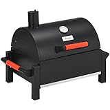 Outsunny Holzhohlgrill, Tischgrill mit Grillrost, Kohleschale, Campinggrill mit Deckel, Griff, Thermometer, Tischholzgrill für Picknick, Garten, Schwarz, 68,5 x 50 x 54 cm