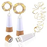 LED Cork Flasche Lichterkett, USB Powered Akku, 1.9 m 20 LEDs, Kupfer Draht String Sternenhimmel LED Lichter für Startseite Küche, Hochzeit, Halloween, Weihnachten, Partei Decor (warmes weiß, 3 Stück）