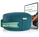 NAJATO Sports Meditationskissen – Yogakissen inkl. E-Book (PDF Datei) – Rundes Yoga Kissen mit Buchweizenschalen-Füllung – 30 cm Durchmesser, 14 cm hoch – Waschbarer Bezug aus Baumwolle (Petrol)