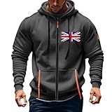 Generisch Kapuzenpullover Herren Reißverschluss - Hoodies Für Männer Mit Aufdruck Taschen Thermojacke Oversized Herbstmantel Mit Kordelzug Kapuzenjacke Modischer Kapuzenjacke Bequeme Sweatjacke