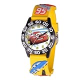 Disney Kids' W001505 Time Teacher Cars Watch with Yellow 3-D Plastic Band